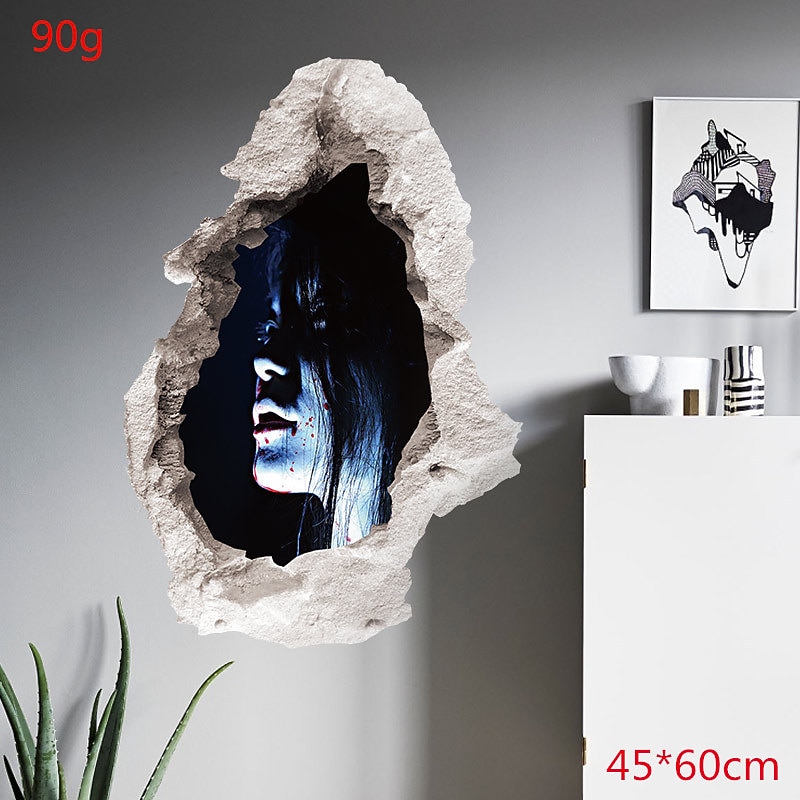 2pcs Halloween Wall Stickers Horror 3d Three-Dimensional Wall Stickers Bedroom Living Room Decoration Broken Wall Ghost Waterproof Removable Wall Stickers4