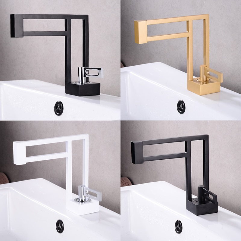 Bathroom Sink Faucet,Brass Modern Style Centerset Single Handle One Hole Bath Taps with Hot and Cold Switch