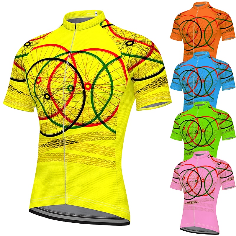 Men's Cycling Jersey Graphic Patterned Funny Short Sleeve Bike Jersey Top with 3 Rear Pockets Mountain Bike MTB Road Bike Cycling Quick Dry Soft Reflective Strips Back Pocket Sports Yellow Pink Blue
