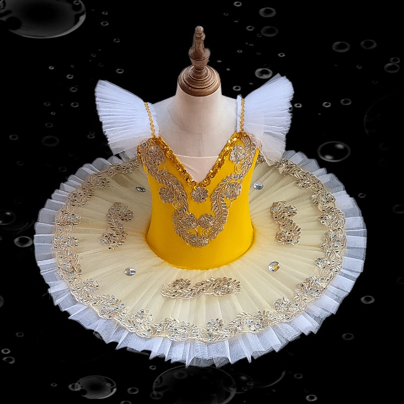 Kids' Dancewear Ballet Tutu Dress Dress Rhinestone Lace Embroidery Girls' Performance Training Cap Sleeve High Mesh Spandex4