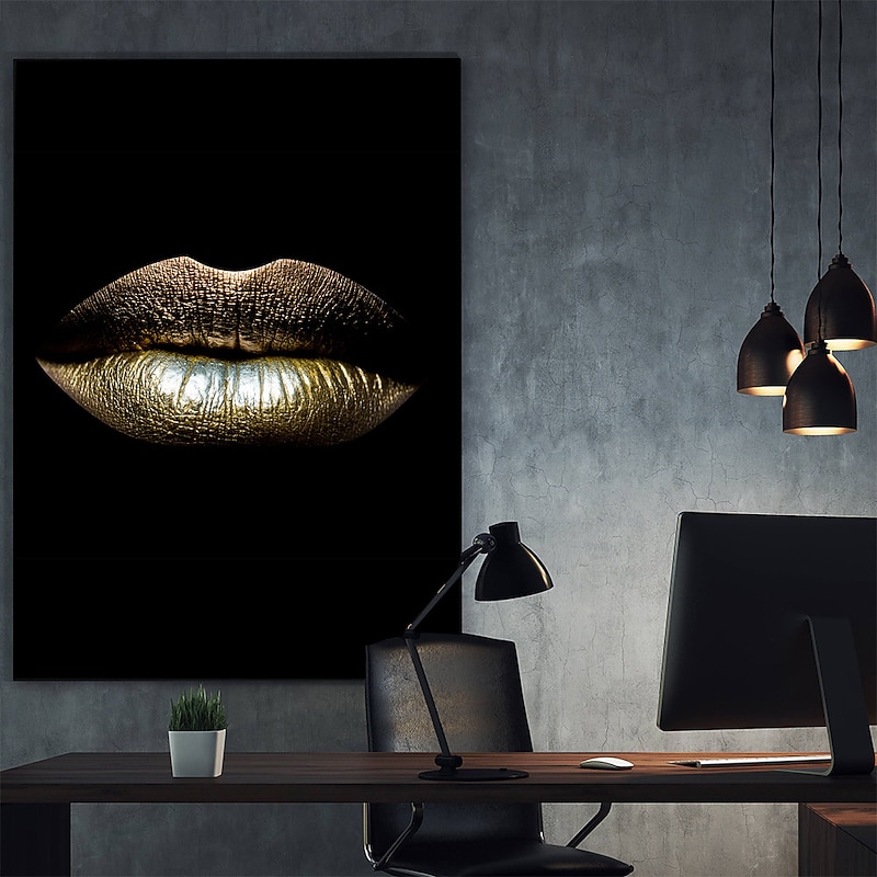 Wall Art Canvas Prints Painting Artwork Picture  gold lips Home Decoration Decor Rolled Canvas No Frame Unframed Unstretched3