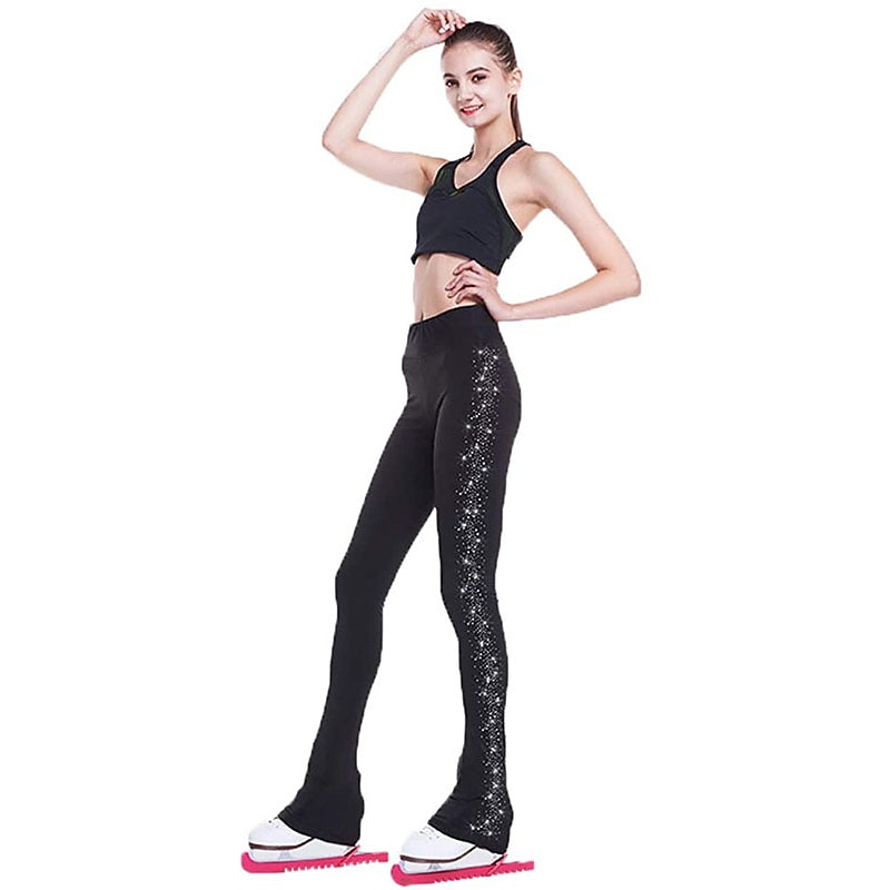 Figure Skating Pants Women's Girls' Ice Skating Leggings Outfits Bottoms Black Patchwork Spandex High Elasticity Training Competition Skating Wear Handmade Crystal / Rhinestone Figure Skating4