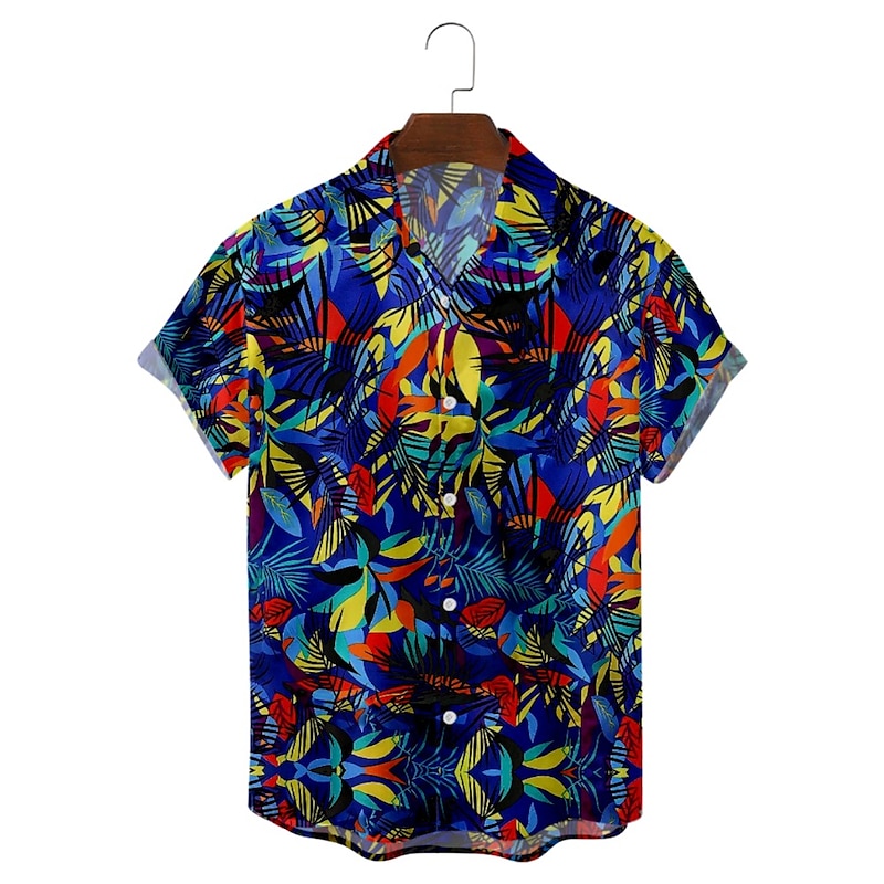 Men's Floral Graphic Palm Leaf Shirt Summer Hawaiian Shirt Aloha Shirt Short Sleeve Shirt Collar Fashion Designer Lightweight Street Daily Holiday Blue and White 18 blue 19 blue S M L3
