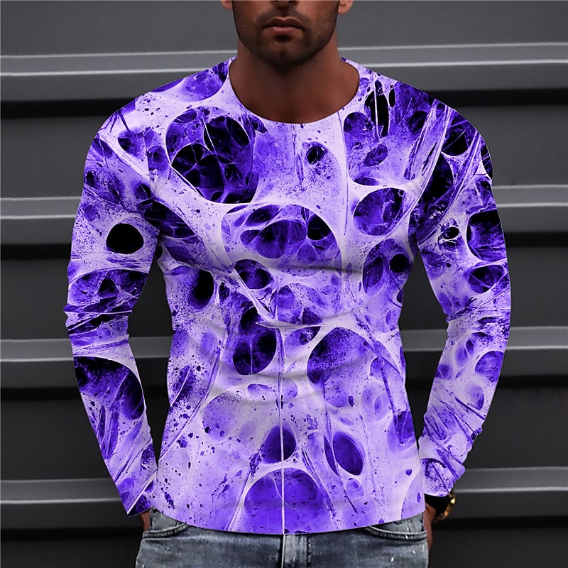 Men's Unisex Geometric Graphic Prints T Shirt Long Sleeve T shirt 3D Print Crew Neck Shirt Designer Casual Big and Tall Daily Holiday White Yellow Red Spring &  Fall Clothing Apparel S M L XL XXL 3XL2