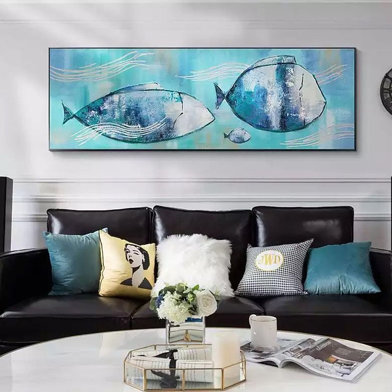 Oil Painting Handmade Hand Painted Wall Art Modern Abstract Fish Family Home Decoration Decor Rolled Canvas No Frame Unstretched