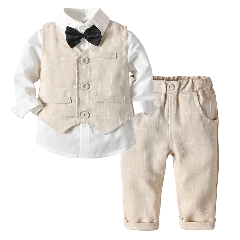 2 Pieces Ring Bearer Suit Boys' Kids Suit Formal Suit Shirt & Pants Pants Set School Party Date Fashion Cool Basic Stripe Print Beige Light Blue Cotton2