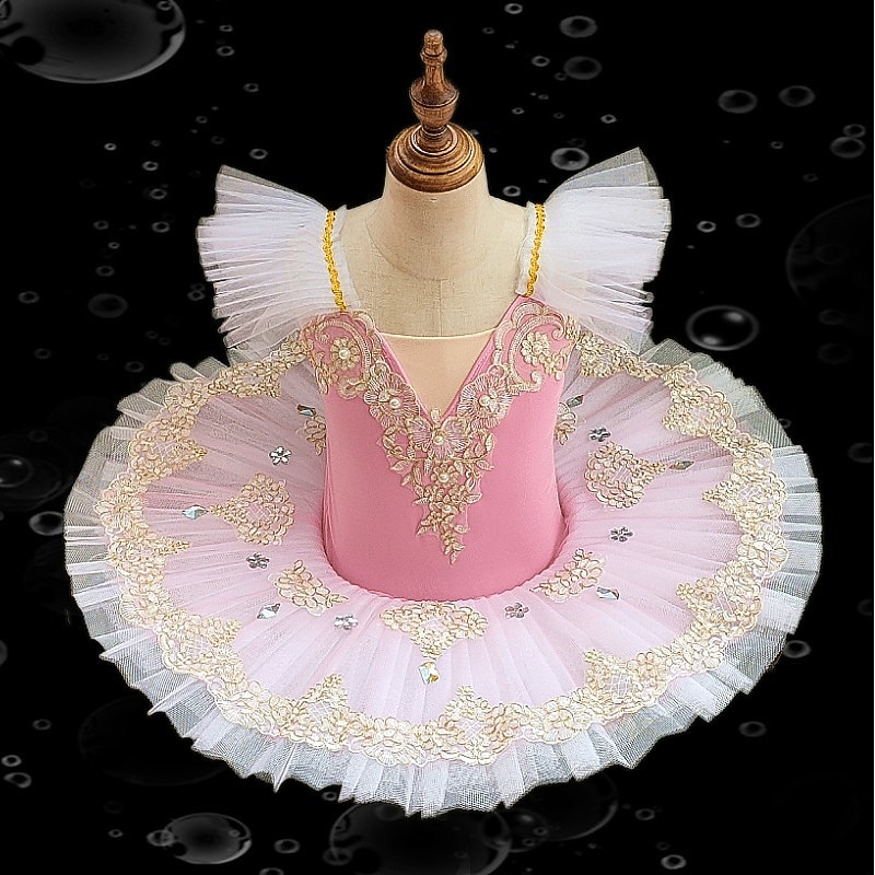 Kids' Dancewear Ballet Tutu Dress Dress Rhinestone Imitation Pearl Lace Girls' Training Performance Cap Sleeve High Mesh Spandex3