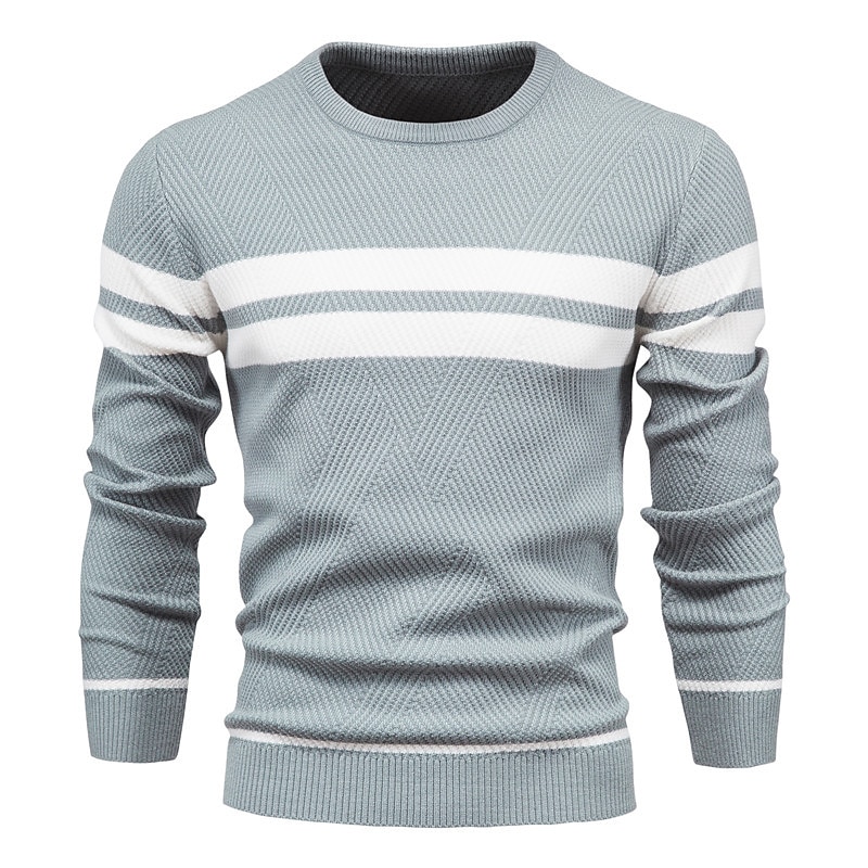 Men's Sweater Pullover Sweater Jumper Knit Knitted Striped Crew Neck Stylish Outdoor Home Clothing Apparel Fall Winter Black Blue S M L2