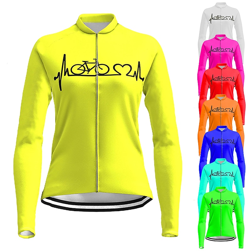 21Grams Racing Cycle Heartbeat Women's Long Sleeve Cycling Jersey Spandex Polyester Green Orange Red Heart Funny Bike Top Mountain Bike MTB Road Breathable Quick Dry Moisture Wicking Sports Clothing2