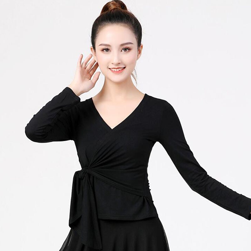 Ballroom Dance Activewear Top Cinch Cord Solid Women's Training Performance Long Sleeve Modal3