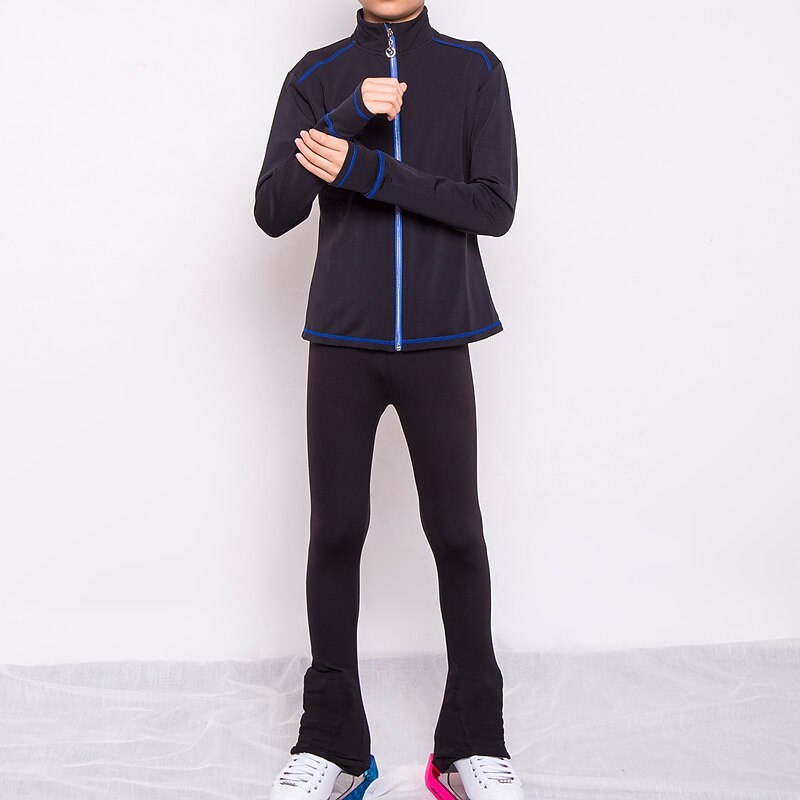 Figure Skating Jacket with Pants Men's Boys Ice Skating Jacket Pants / Trousers Leggings Black Blue Thumbhole Fleece Spandex High Elasticity Training Practise Competition Skating Wear Thermal Warm3