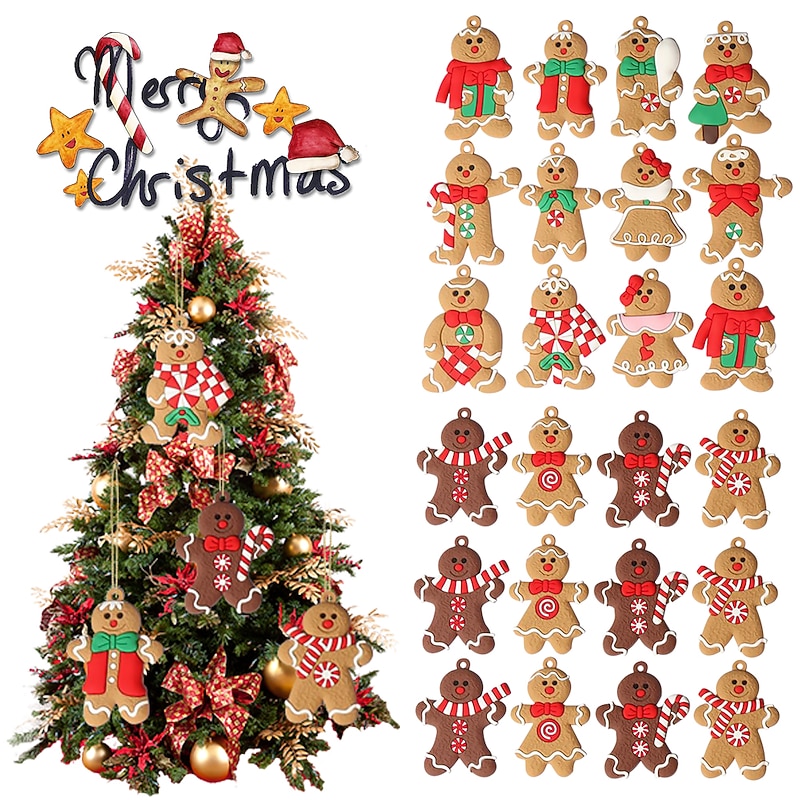 12Pcs Gingerbread Man Christmas Tree Hanging Pendant Xmas Tree Decor Ornament 2025 Newest Cute Funny Kid Gift Christmas Pendant