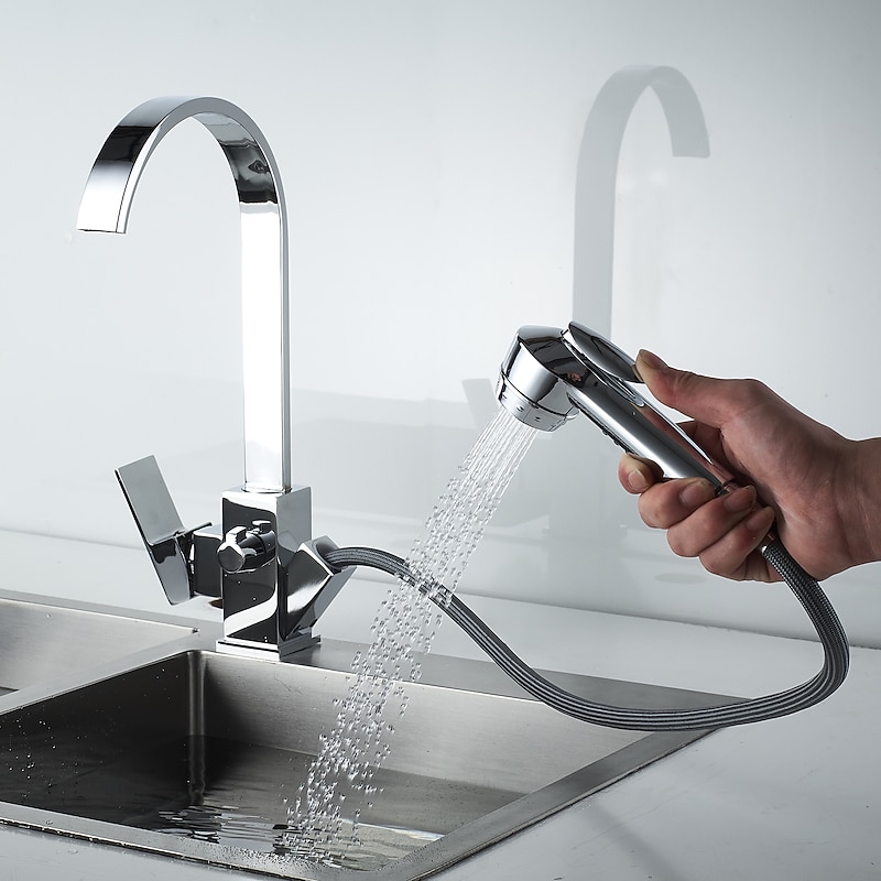 Kitchen Faucet - Single Handle Two Holes Electroplated Pull-Out / &Shy;Pull-Down / Standard Spout / Tall / &Shy;High Arc Centerset Contemporary Kitchen Taps2