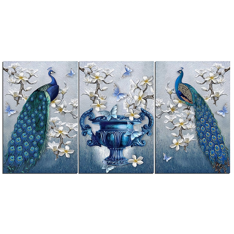 3 Panels Wall Art Canvas Prints Painting Artwork Picture Peacock Painting Home Decoration Decor Rolled Canvas No Frame Unframed Unstretched2
