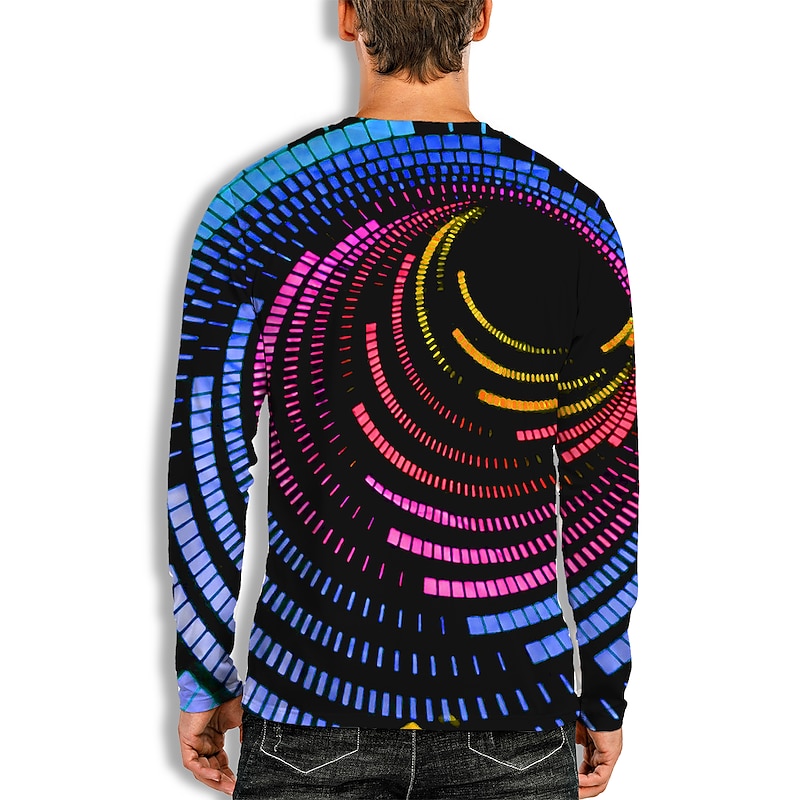 Men's Optical Illusion Graphic Prints Spiral Stripe T Shirt Long Sleeve T shirt 3D Print Crew Neck Shirt Designer Casual Big and Tall Daily Holiday Black Yellow Pink Spring &  Fall Clothing Apparel S4