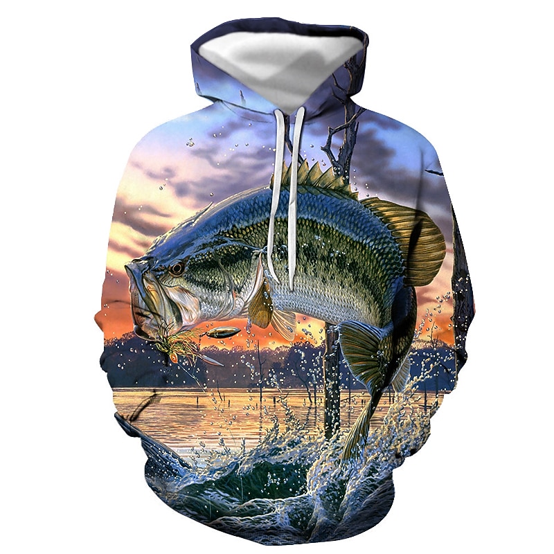 Men's Graphic Fish Hoodie Hoodies Sweatshirt Streetwear Casual Long Sleeve Hooded Casual Daily Blue Brown Print Spring &  Fall Designer