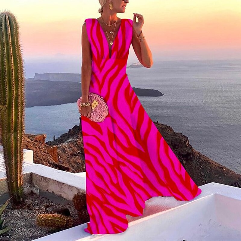 Women's Casual Dress Swing Dress Long Dress Maxi Dress Blue Light Green Fuchsia Sleeveless Floral Print Spring Summer V Neck 2023 S M L XL XXL