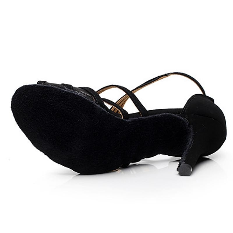 Women's Latin Dance Shoes Ballroom Dance Shoes Salsa Shoes Line Dance Practice Satin Sandal Tulle High Heel Buckle Ankle Strap Black4