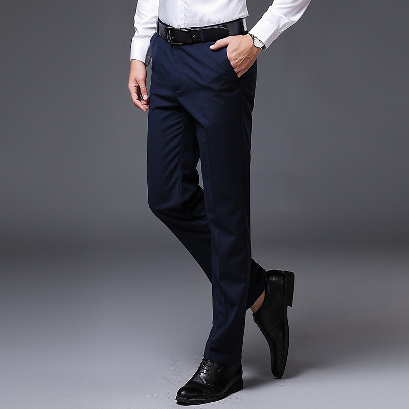 Men's Graduation Dress Pants Trousers Pants Trousers Business Pocket Plain Full Length Formal Wedding Party Chic & Modern Casual Black Wine Micro-elastic2