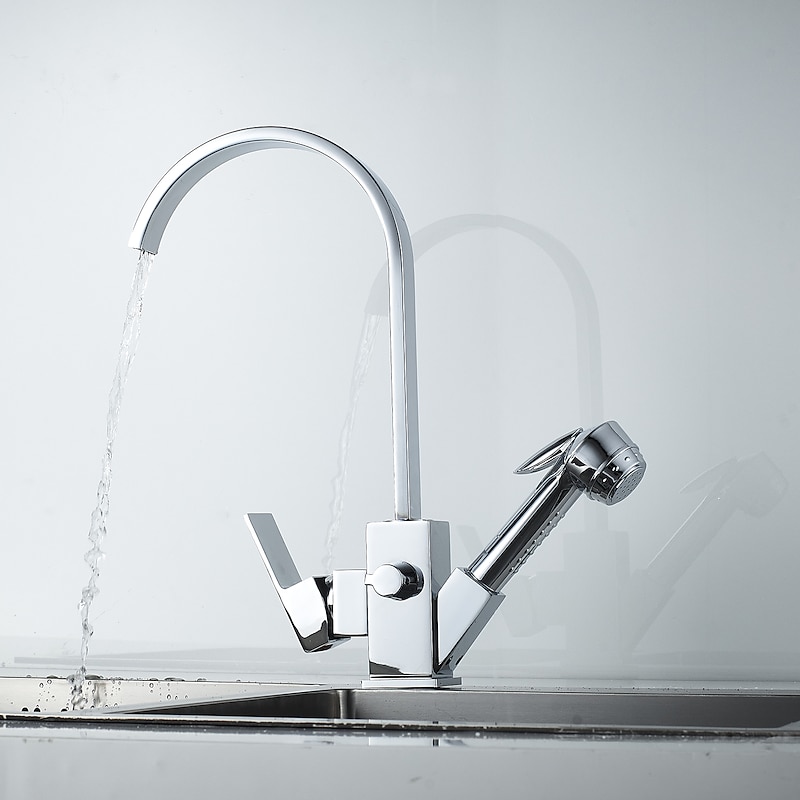 Kitchen Faucet - Single Handle Two Holes Electroplated Pull-Out / &Shy;Pull-Down / Standard Spout / Tall / &Shy;High Arc Centerset Contemporary Kitchen Taps3