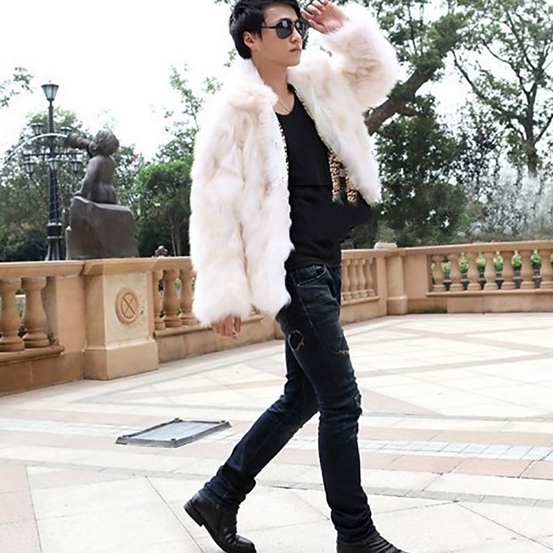 Men's Winter Jacket Winter Coat Jacket Fur Coat Street Daily Thermal Warm Warm Fur Trim Fall Winter Solid Color Casual Military Style Turndown Regular Faux Fur Regular Fit Black White Coffee Jacket4