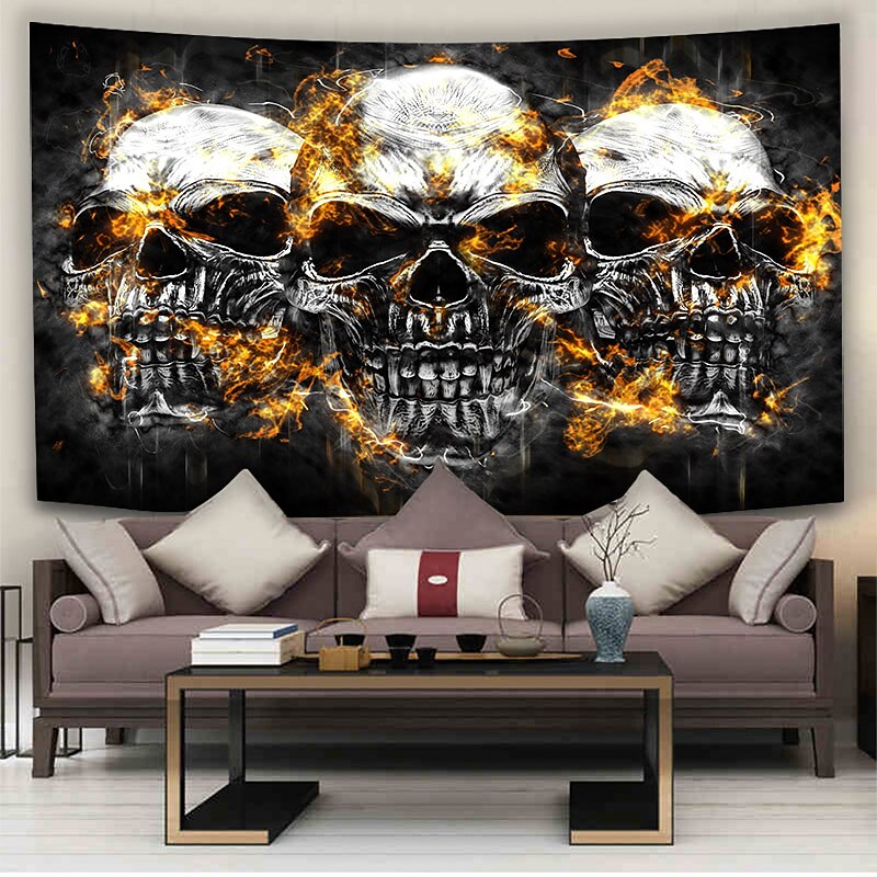 Halloween Skeleton Wall Tapestry Art Decor Blanket Curtain Hanging Home Bedroom Living Room Decoration Psychedelic Haunted Scary Pumpkin Skull Bat Castle Grim Reaper2