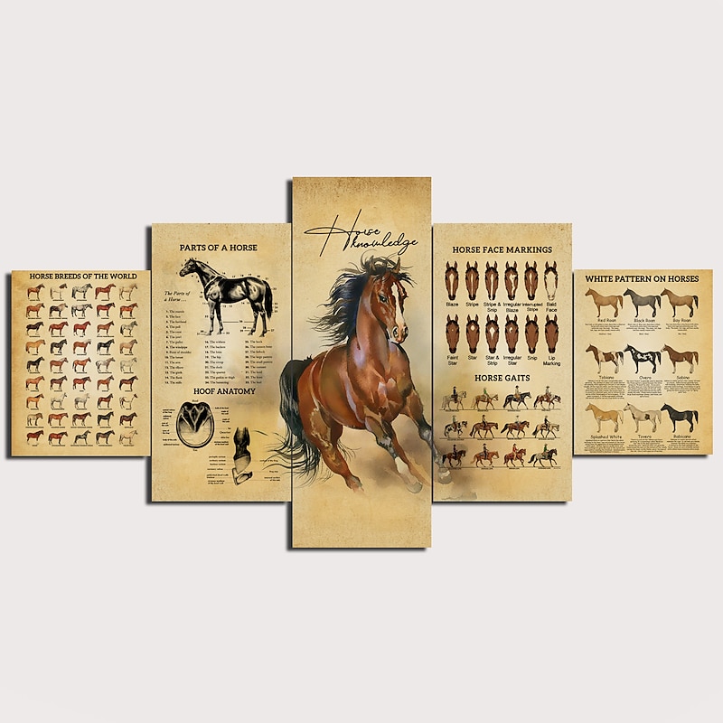 5 Panels Wall Art Canvas Prints Painting Artwork Picture Horse Painting Home Decoration Decor Rolled Canvas No Frame Unframed Unstretched