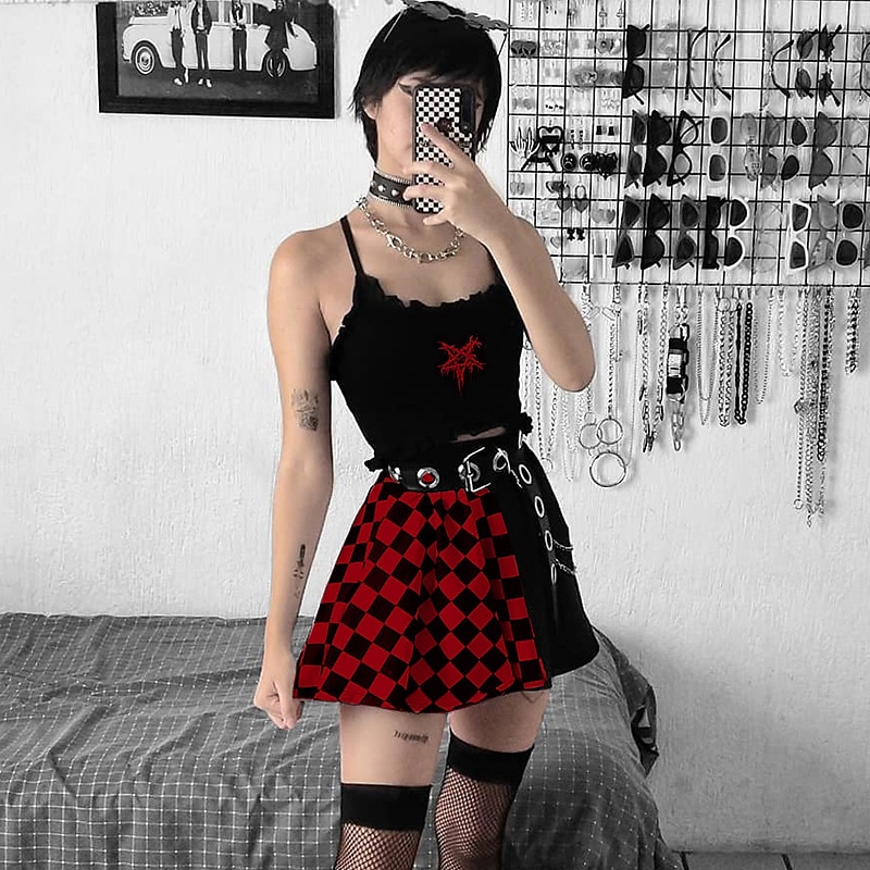 Vintage Punk & Gothic Masquerade Normal Goth Girl Plaid Checkered Fancy Dress Women's Event / Party Adults' Skirts Summer Spring2