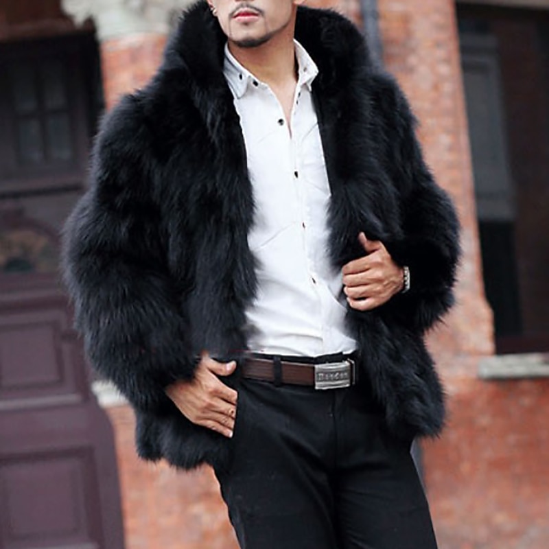 Men's Winter Jacket Winter Coat Jacket Fur Coat Street Daily Thermal Warm Warm Fur Trim Fall Winter Solid Color Casual Military Style Turndown Regular Faux Fur Regular Fit Black White Coffee Jacket3
