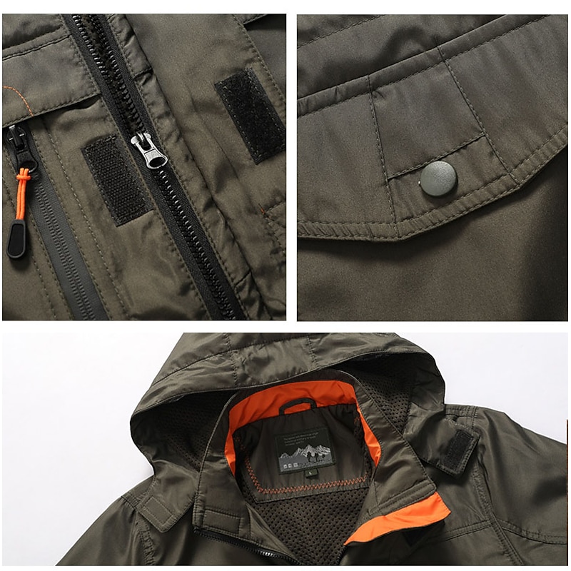 Men's Winter Jacket Winter Coat Jacket Outdoor Street Breathable Pocket Full Zip Fall Plain Sporty Casual Hoodie Regular Regular Fit Navy Blue Green Khaki Jacket2