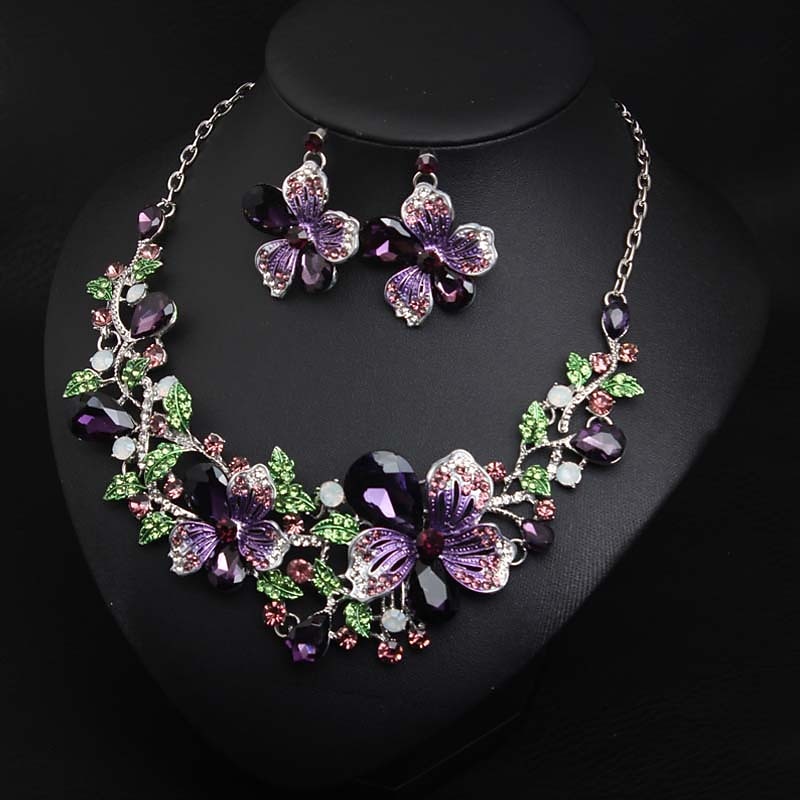 Fall Wedding Bridal Jewelry Sets Two-piece Suit Cubic Zirconia Rhinestone Alloy 1 Necklace Earrings Women's Statement European Classic Flower Shape irregular Jewelry Set For Party Wedding4