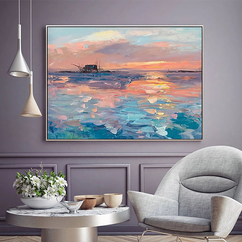 Oil Painting Handmade Hand Painted Wall Art Seascape Sunrise Abstract Bedroom Decoration Paintings Home Decoration Decor Stretched Frame Ready to Hang