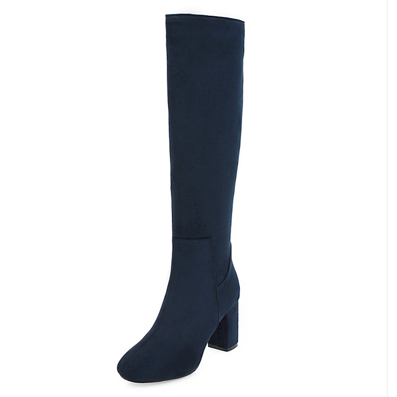 Women's Navy Blue Knee-High Boots with Block Heels - Sleek and Versatile for Winter Fashion, Perfect for Everyday Wear and Special Occasions4