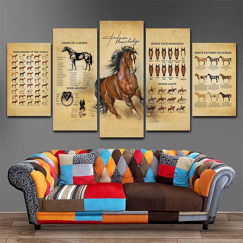 5 Panels Wall Art Canvas Prints Painting Artwork Picture Horse Painting Home Decoration Decor Rolled Canvas No Frame Unframed Unstretched4
