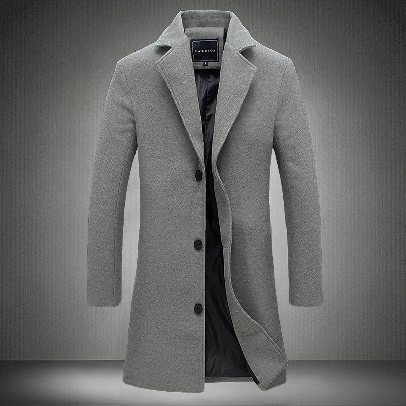 Men's Winter Coat Wool Coat Overcoat Trench Coat Short Coat Street Business Winter Fall Polyester Thermal Warm Breathable Outerwear Clothing Apparel Casual Solid Color Pocket Turndown Single Breasted