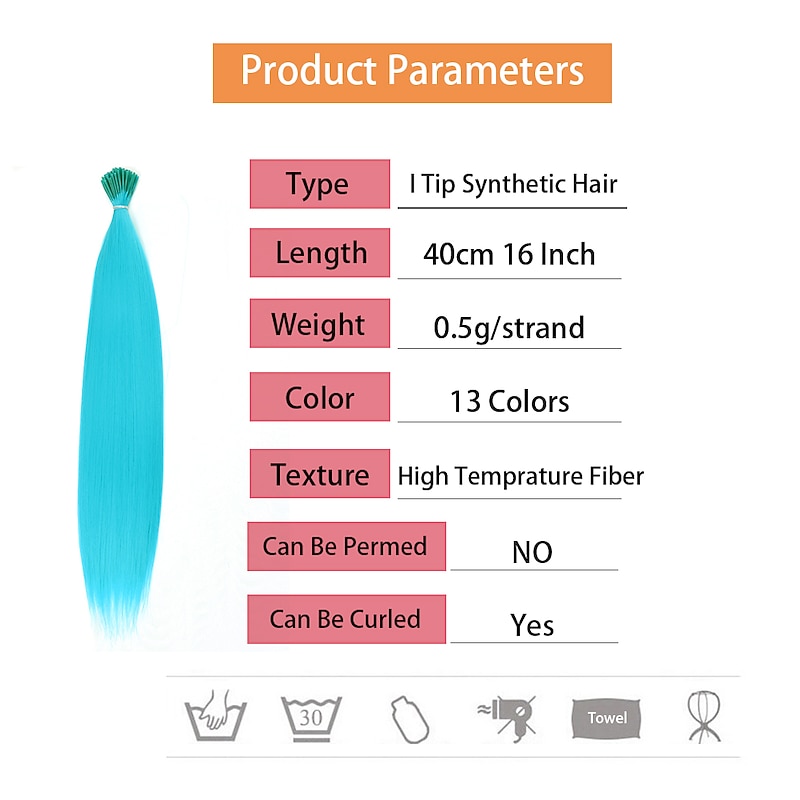 Synthetic I Tip Keratin Fusion Hair Extensions Kit Various Colors 16 Inch Keratin Tip Stick Hair Kit For Women 30 Strands/Pack2