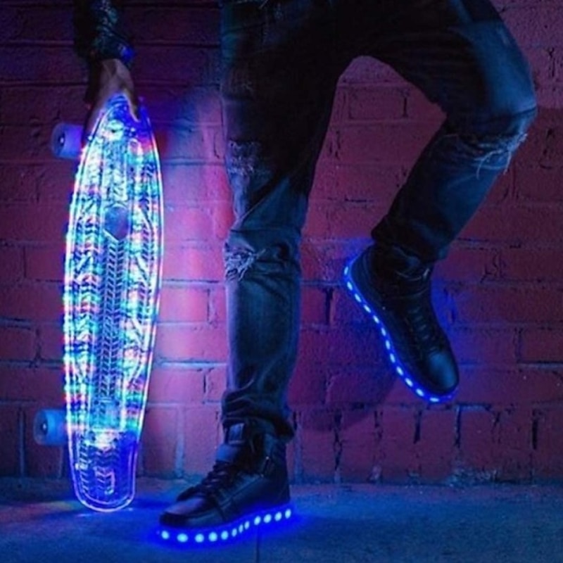 Gold LED Light-Up High-Top Sneakers for Kids and Men with Colorful Sole, Adjustable Strap, and Shiny Finish4
