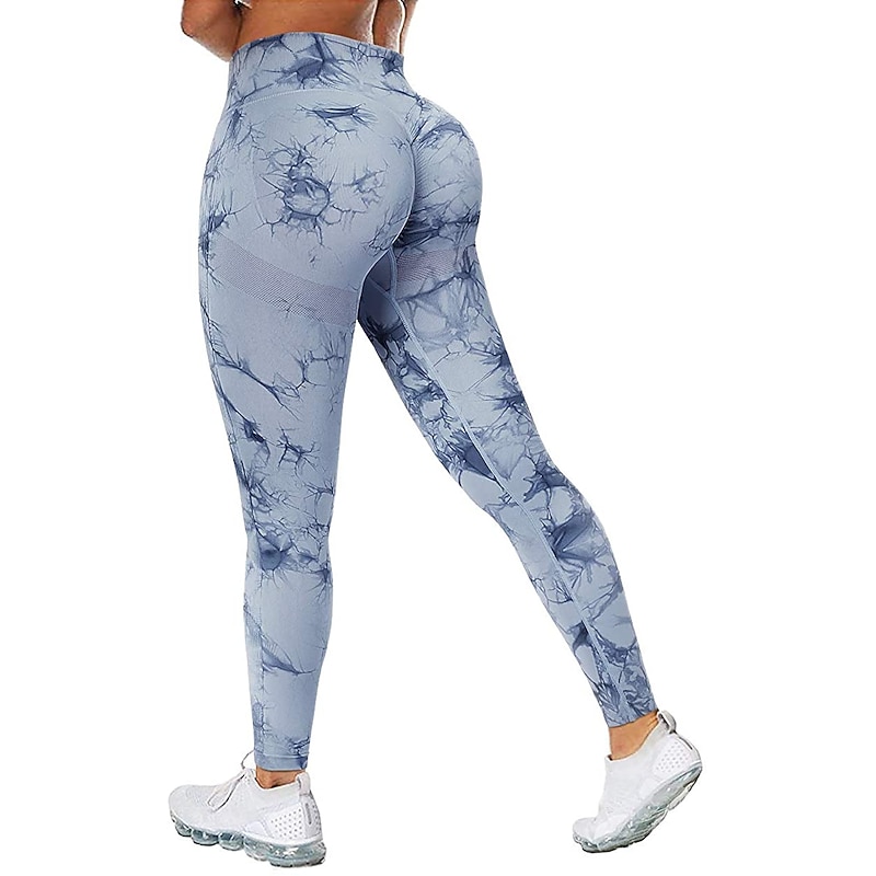 Women's Yoga Pants Scrunch Butt Seamless Butt Lift Tummy Control High Waist Gym Workout Running Fitness Tights Leggings Bottoms Tie Dye Yellow Pink Blue Spandex Fall Winter Sports Activewear Stretchy2
