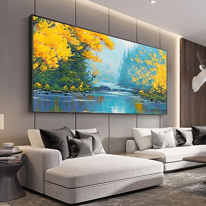 Oil Painting 100% Handmade Hand Painted Wall Art On Canvas Realistic Landscape Green Lakeview for Home Decoration Decor Rolled Canvas No Frame Unstretched3