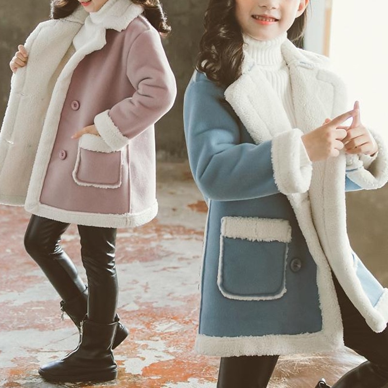 Girls' 3D Plain Coat Long Sleeve Fall Winter Cute Kids 3-13 Years School Daily