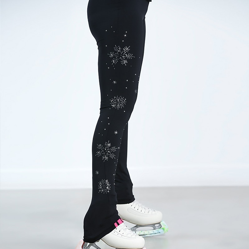 Figure Skating Pants Women's Girls' Ice Skating Tights Black Fleece Spandex High Elasticity Training Practice Competition Skating Wear Thermal Warm Handmade Crystal / Rhinestone Ice Skating Figure2