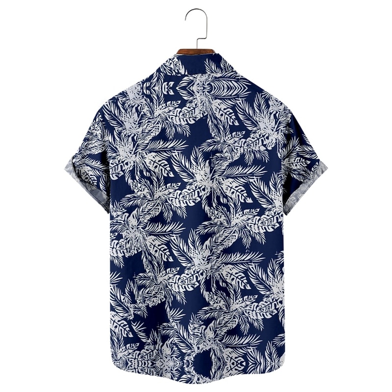 Men's Floral Graphic Palm Leaf Shirt Summer Hawaiian Shirt Aloha Shirt Short Sleeve Shirt Collar Fashion Designer Lightweight Street Daily Holiday Blue and White 18 blue 19 blue S M L2