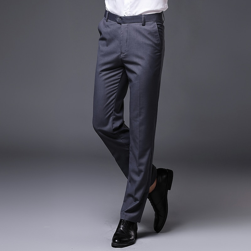 Men's Graduation Dress Pants Trousers Pants Trousers Business Pocket Plain Full Length Formal Wedding Party Chic & Modern Casual Black Wine Micro-elastic3