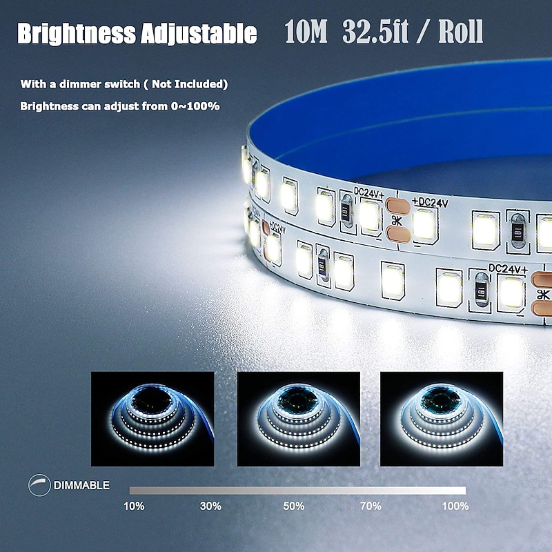 LED Strip Light 10M 32.8 ft 24V High-end LED Strip Lights Kit High Density 1200 LEDs 2835 SMD LED 72W CRI 80 DC24V LED Tape Lights for Under Cabinet Kitchen Commercial  Lighting Project2