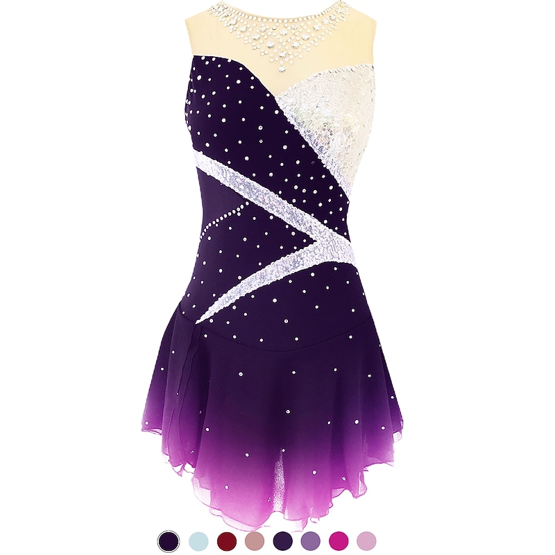 Figure Skating Dress Women's Girls' Ice Skating Dress Outfits Violet Dark Red Dusty Rose Spandex Micro-elastic Training Skating Wear Classic Crystal / Rhinestone Sleeveless Ice Skating Figure Skating