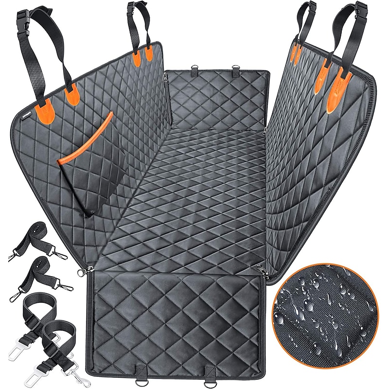 dog car seat covers 100% waterproof, dog seat cover with side flaps from scratching, pet seat cover for back seat of car/suv/truck with dog seat belt machine washable