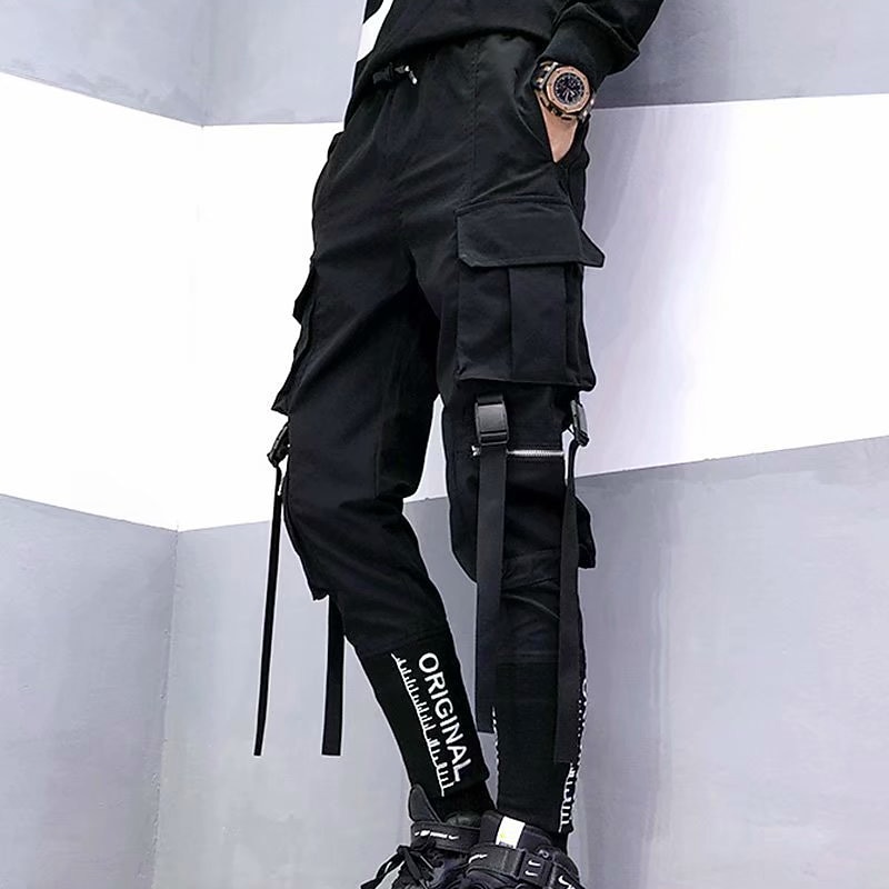 Men's Cargo Pants Cargo Trousers Joggers Trousers Techwear Elastic Waist Classic Multi Pocket Letter Plain Embroidery Comfort Outdoor Full Length Casual Daily Streetwear Stylish Loose Fit Black4