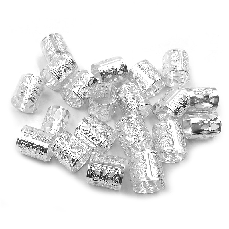 20Pcs Dreadlock Beads Adjustable Hair Braid Cuff Clip 8Mm Hole Golden Silver Mixed Color  Hair Jewelry  Hair Jewels for Braids2