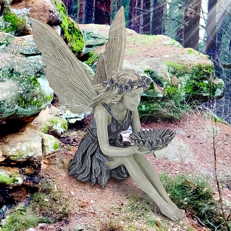Garden Fairy Figurines Resin Girl Statue Courtyard Villa Decoration Home Desktop Table Figurines Birthday Gift Sitting Fairy Statue Resin Craft Landscaping Yard Decoration4