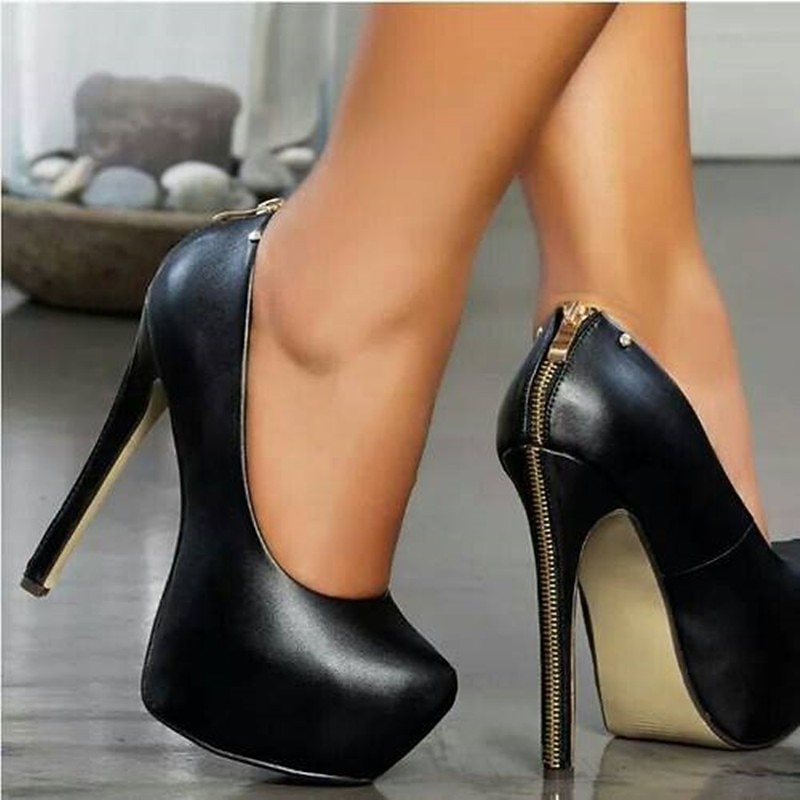 Women's Sexy Black Platform Stiletto Heels with Zipper Detail – High Heel Pumps for Party, Night Out, or Special Occasions2